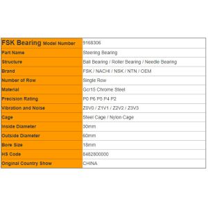 Auto Engine Parts Automobile Steering Column Bearings 9168306 High Temperature