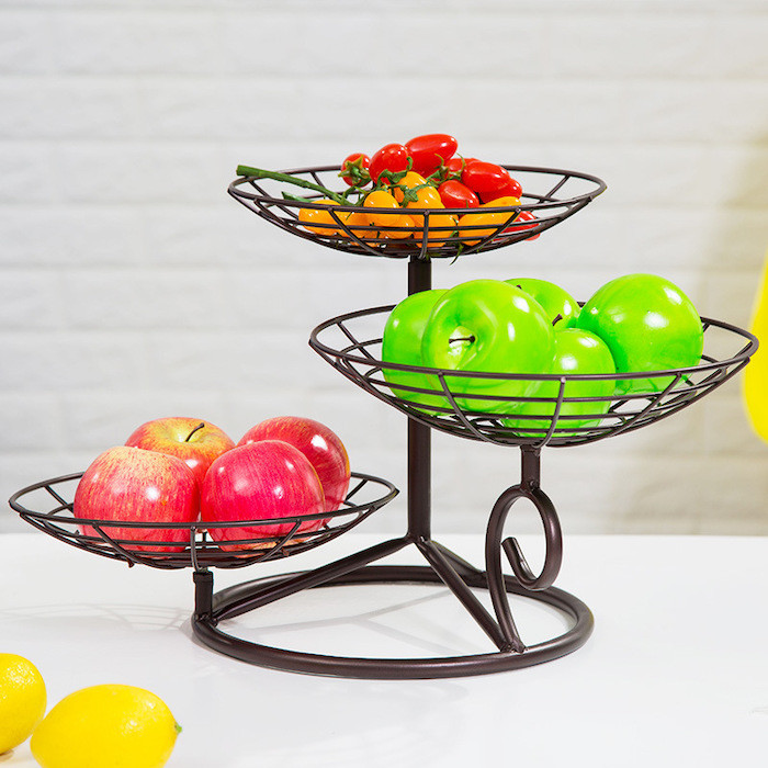 32CM Height Baking Black Metal Iron Multilayer Iron Fruit Tray Custom Design for