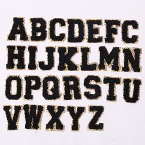 Cheap A-Z Embroidered Alphabet Letters Gold Glitter Border Iron On Chenille Patches for sale