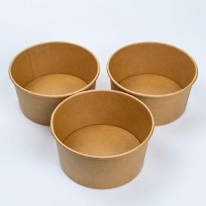 Customized Disposable Heatable Food Packaging Boxes Round Kraft Paper Salad