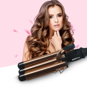 Electric Ceramic 3 Barrel Wave Wand Iron LCD Display Multi Scene