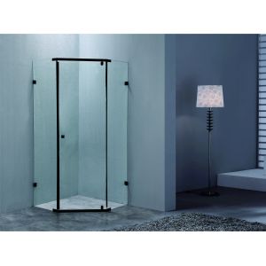 Corner Shower Enclosure With 6mmT Tempered Glass Black SS Handle And Rod