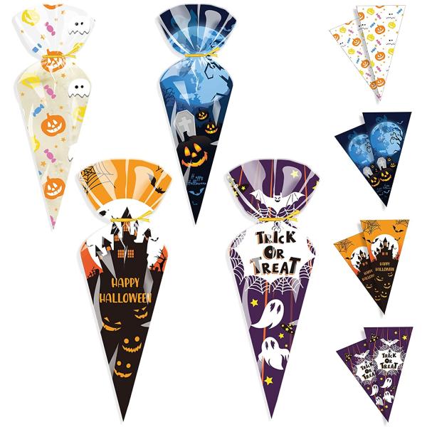 Clear Cone Treat Bags Cellophane Cone Treat Bags Plastic Cone Bags Triangle Bags with 200 PCS Twist Ties for candy