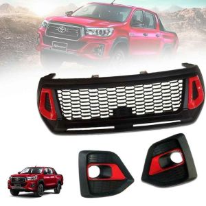 China Matte Black Red Modified Car Parts Abs Front Grille Grill For Toyota Hilux Revo Rocco M70 M80 18-20 on sale