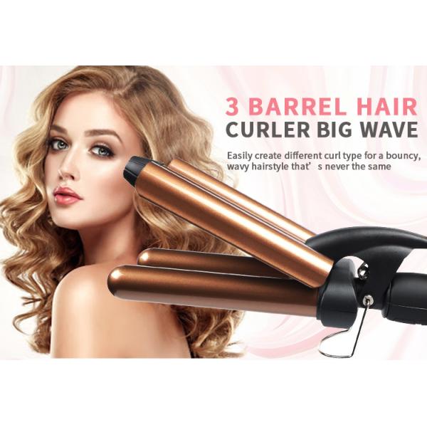 PTC 50HZ 60HZ Three Barrel Hair Waver , LCD Beach Waves Curling Wand