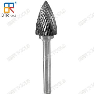 Arc Pointed Nose Type G Tungsten Carbide Rotary Burrs Tree Shape Double thread