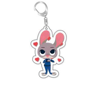 Silk Screen Printed Acrylic Keychain Cute Cartoon Character Durable Metal Ring