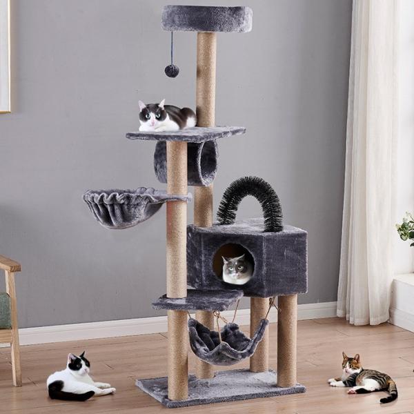 Wooden Large Scratcher Houses Tower Cats Tree Made of Sisal Fabric and Wood
