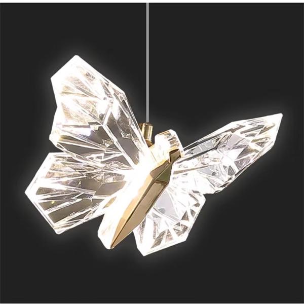 Modern Simple Acrylic Transparent Butterfly Pendant Lamp Minimalist Multihead Hanging Design for Bedroom Bedside for Room