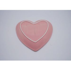 Matte Pink Stoneware Dishes Heart Shape With Embossed Bead On Rim Ceramic Strong