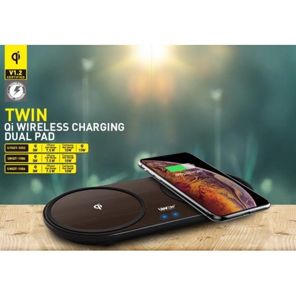 PC Dual Wood 12 Volt Wireless Charging Pad Qi Free Position