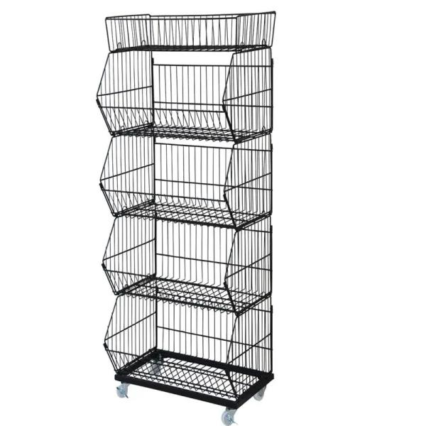 Quality Multi-layer Metal Supermarket Wire Stackable Rack Storage Shelves Wire Mesh Display Basket Stand wholesale