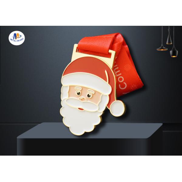 Quality Santa Claus And Christmas Metal Stock Medals With Enamel And Sublimated Ribbon wholesale