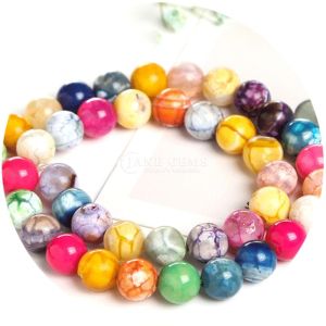 Various Color Ice Agate Smooth Round Shape Loose Beads For Jewelry & Crafts