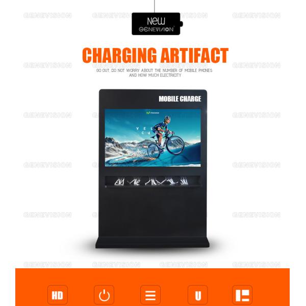 Mobile Charging Station Advertising Totem 65 inch Horizontal Media Player Standee