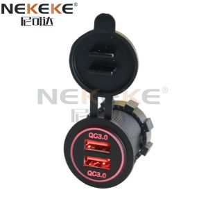 Waterproof 12V 24V QC3.0 Power Socket , Dual Port USB Socket For Car Charger