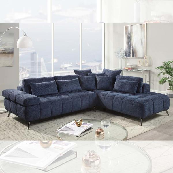 Quality Sectional Sofa with Adjustable Back and Pillows, Navy Fabric wholesale