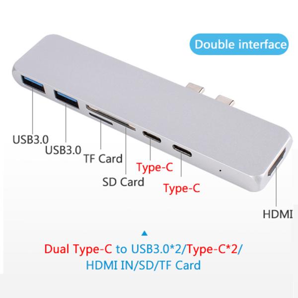 Quality 7 in 1 Dual Type-C Docking Station Hub M-Book USB-C,4K HD-MI,2xUSB3.0,SD and Micro-SD Card Reader wholesale