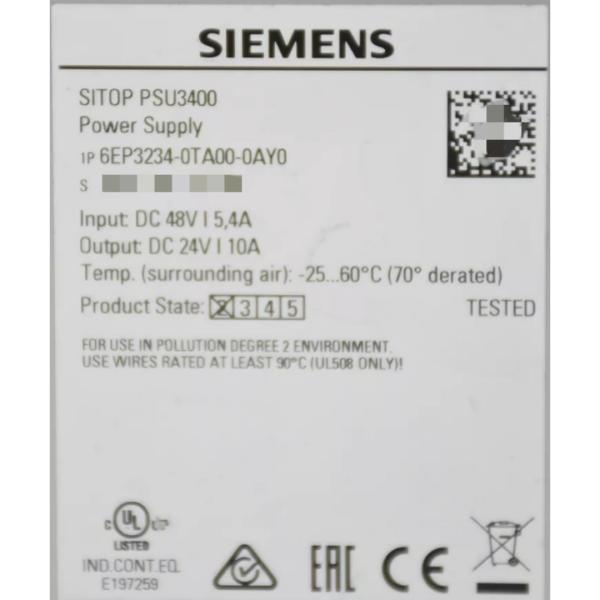 SIEMENS 6EP3234-0TA00-0AY0 SITOP PSU3400 24 V/10 A STABILIZED POWER SUPPLY INPUT