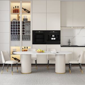 Retractable Rotation Rock Board Dining Table Rectangular Solid Wood Striped