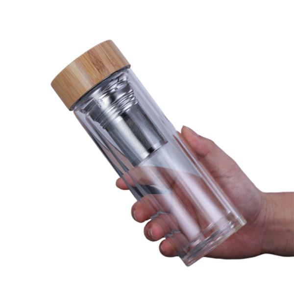Quality Customized Borosilicate Glass Bottle , Clear Glass Drinking Bottle With Bamboo Lid wholesale