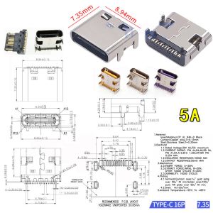 USB 3.1 Type C Female Socket 6P 9P 14P 16P 24P Charging Port Jack Connector