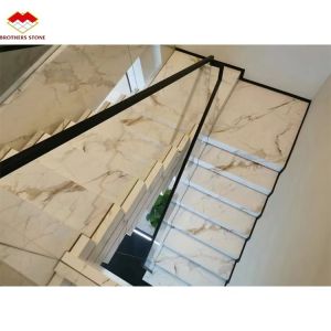 China Glossy Anti Slip Artificial Stone Stairs Tiles for Indoor Straight Stair Modern Design on sale