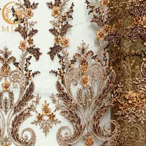 Eco - Friendly Applique Lace Fabric With Handmade Beads Embroidery