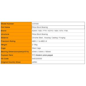 High Precision Asahi Pillow Block Bearings Ucp209 Low Friction