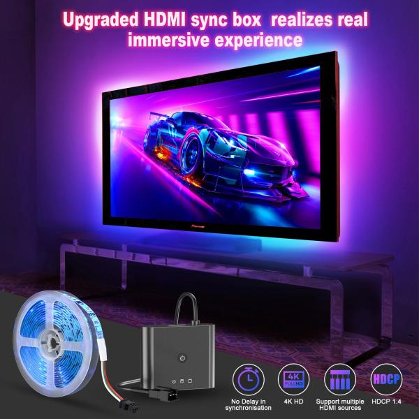 Quality 75" - 85" Tuya App 5m LED Backlights TV Strip Lights With HDMI 2.0 Sync Box Sync With TV And Music 4K HDR Support HDMI S wholesale