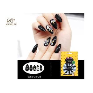 China Fashion Artificial Stiletto 3D ABS Black False Nails With Stone on sale
