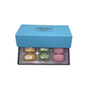 Blue 6pcs Paper Macaron Packaging Box Kraft Paper With Plastic Inner Tray