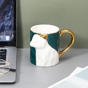 Handmade Ceramic Coffee Cups With Fox Face Pattern 400ml Capacity