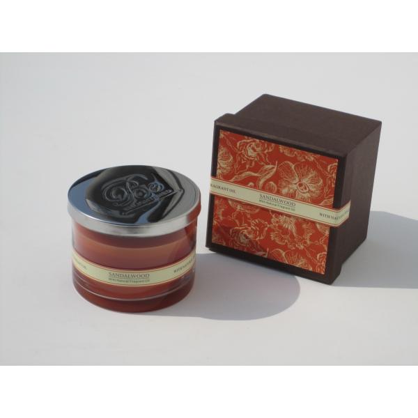 Quality Orange & brown scented glass jar candle with printed label,metal lid decor packed into gift box wholesale