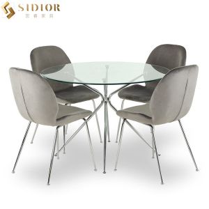 SGS Customized Modern Round Glass Top Dining Table Set for coffee shop