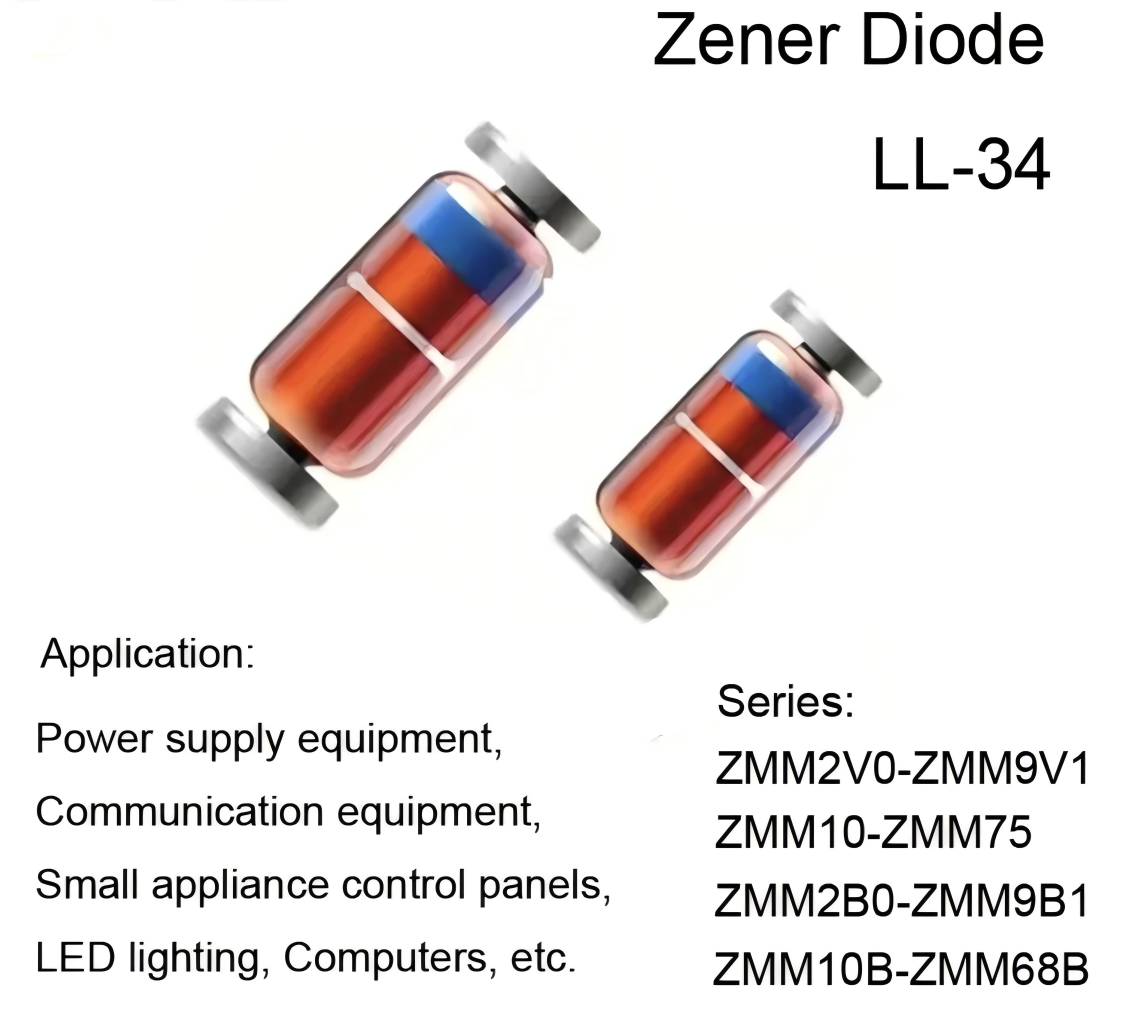 Cheap LL-34 Package Outline Mini MELF SMD Zener Diode 0.5W Power Dissipation Voltage Range 2.0-75V Component for Electronic Design for sale