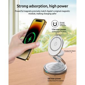 Zinc Alloy 3 in 1 Wireless Charging Station Fast Charging 360 Rotating Folding