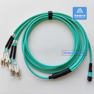 8 Core OM3 Armored MPO Patch Cord 3.5m With MPO and LC 5.0mm Aque LSZH