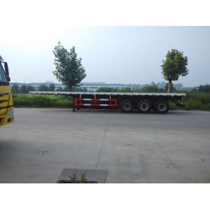 China 28T Landing Gear Flatbed Truck Trailer , Low Bed Semi Trailer 3 Axle on sale