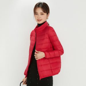 Wholesale Premium 90% White Duck Down Jacket Zip Up Solid Color Stand Collar