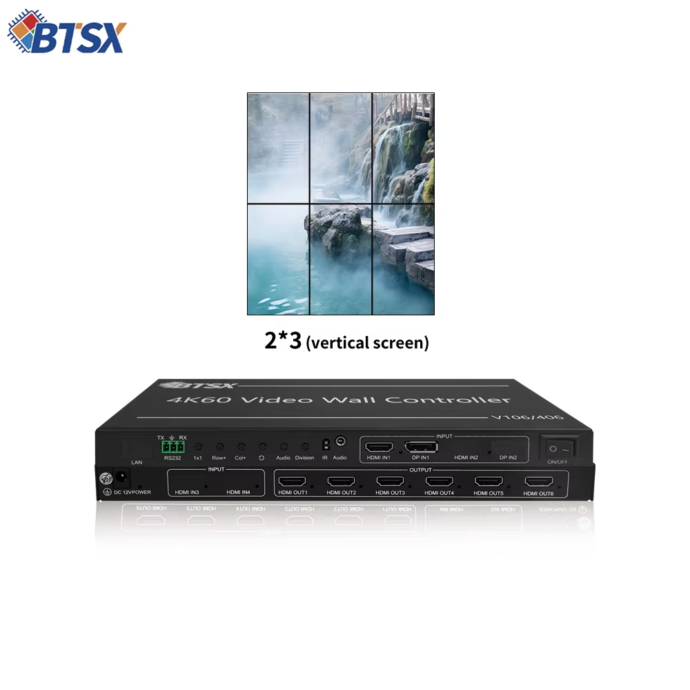 4K60 1-in-6-out Video Wall Controller with 3840x2400@60Hz Input and 1920x1200