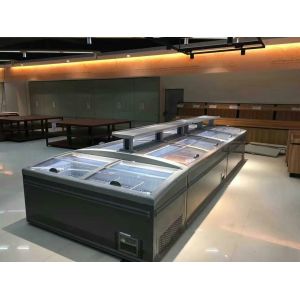 Flexiable Display Type Glass Door Auto Defrostr Supermarket Island Freezer