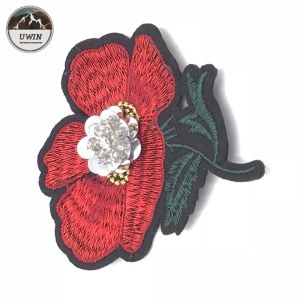 Hand-made Fabric Embroidery Patches,Red Rose Embroidery Patch#C10003