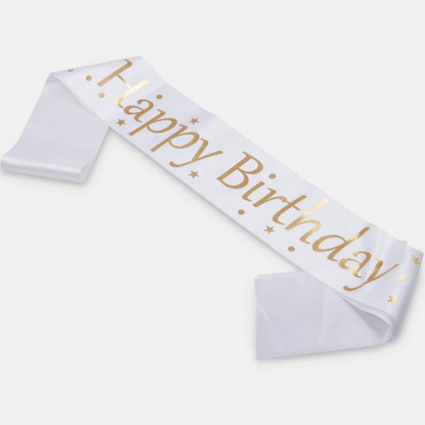 Quality White Color Birthday Party Sashes Satin Material Golden Printing 10 * 180CM wholesale