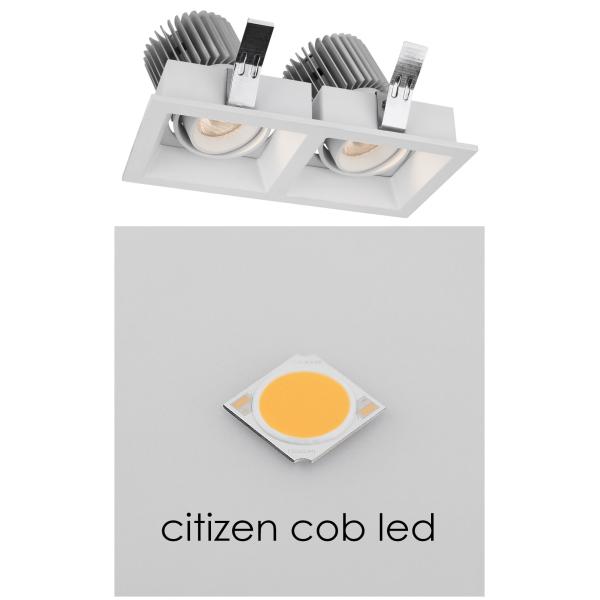 White Square Trim Tiltable 2*7W 3000K LED Recessed Downlight Double Head 180mA