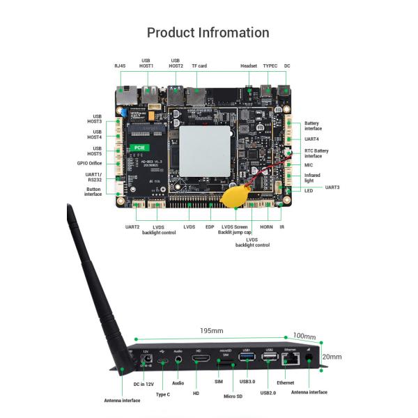 Quality UART IR Remote Control Ethernet HD Media Player Box RK3399 Hexa Core Chipset Android 7.1.2 wholesale