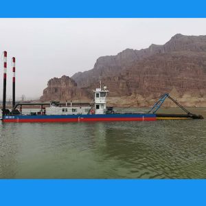 The cutter suction dredger with a blue color is designed to dig to a depth of