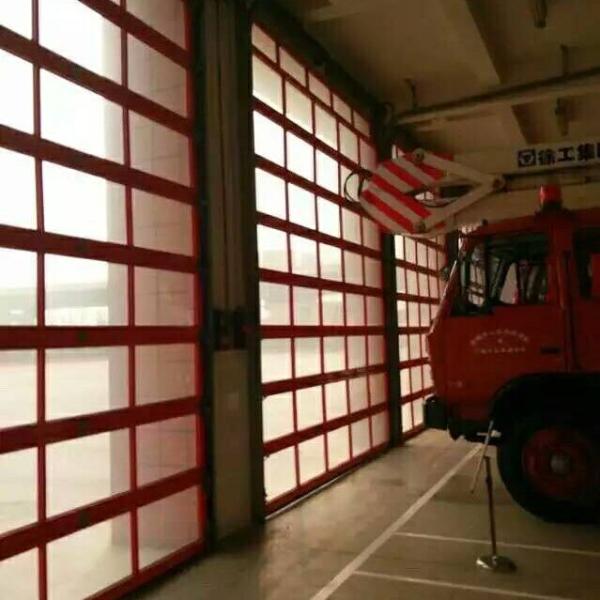 Glass transparent Aluminum Sectional Door Adjusted Height Wind Resistance Class 3 For Fire Station