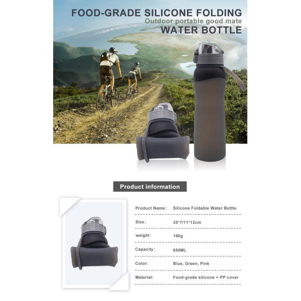 LFGB Certification Collapsible Silicone Water Bottle , 4 Cap Styles
