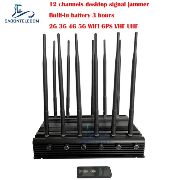 Desktop Mobile Phone Signal Jammer 34w 2G 3G 4G 5G GPSL1 L2 L5 WiFi VHF UHF 12